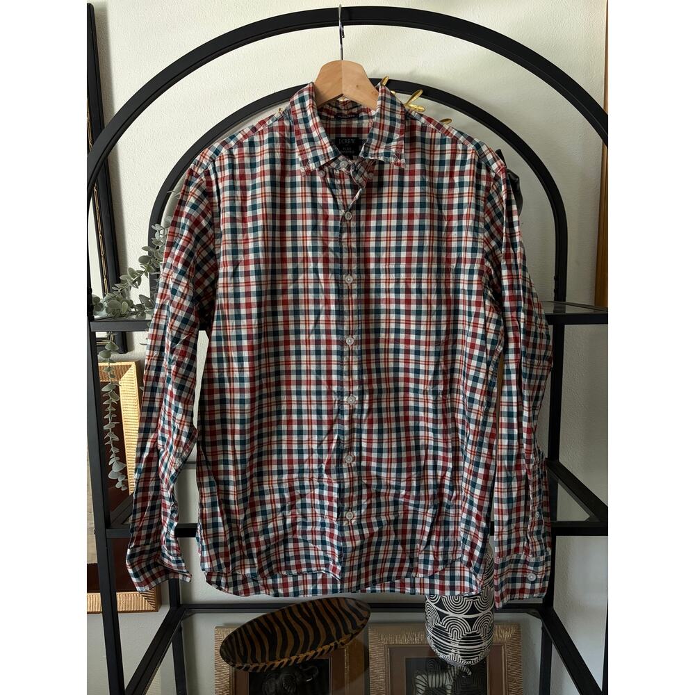 J Crew Flex Washed Slim Untucked Shirt Mens Medium Plaid Button Down
